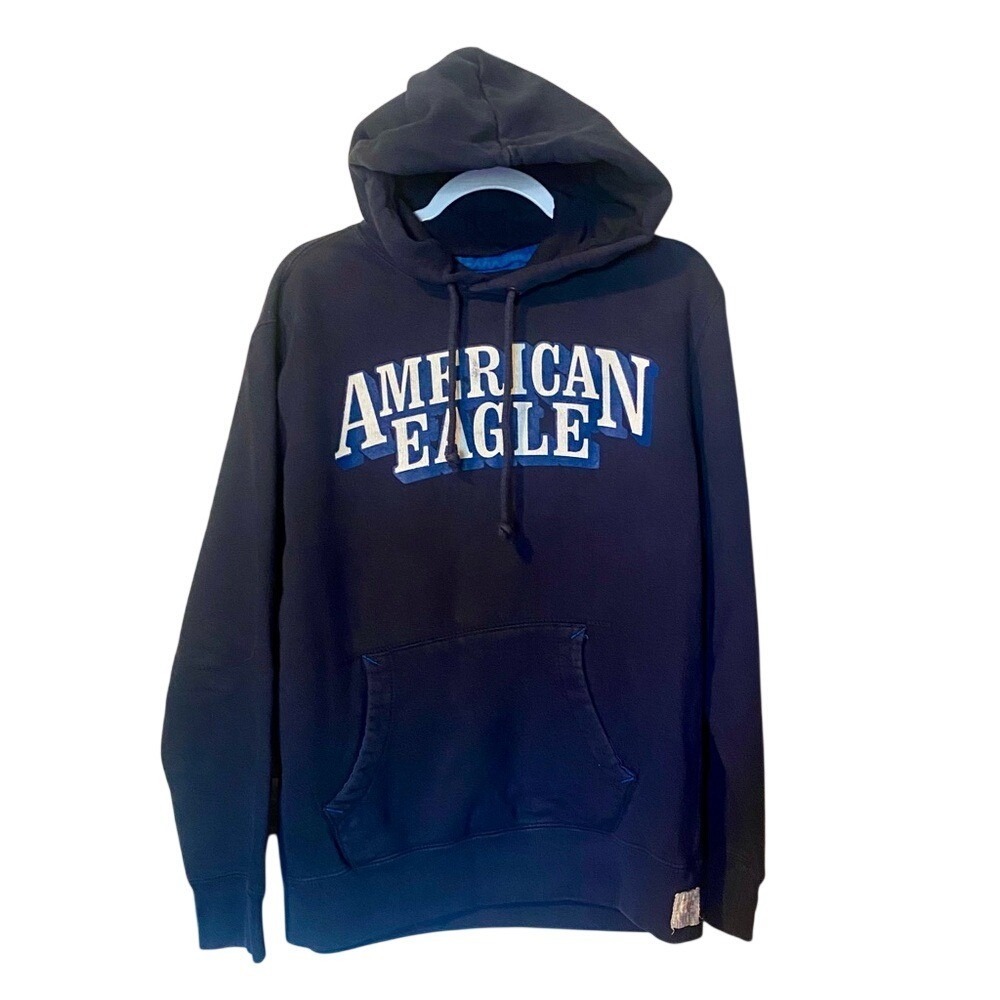 Vintage American Eagle Outfitters Blue Long Sleeve Hooded Sweatshirt - Picture 3 of 8